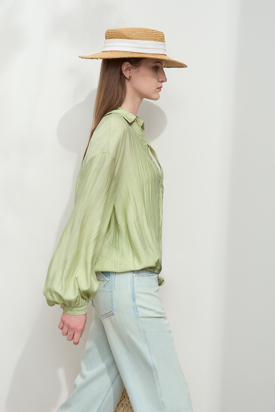Pleated Textured Chiffon Blouse