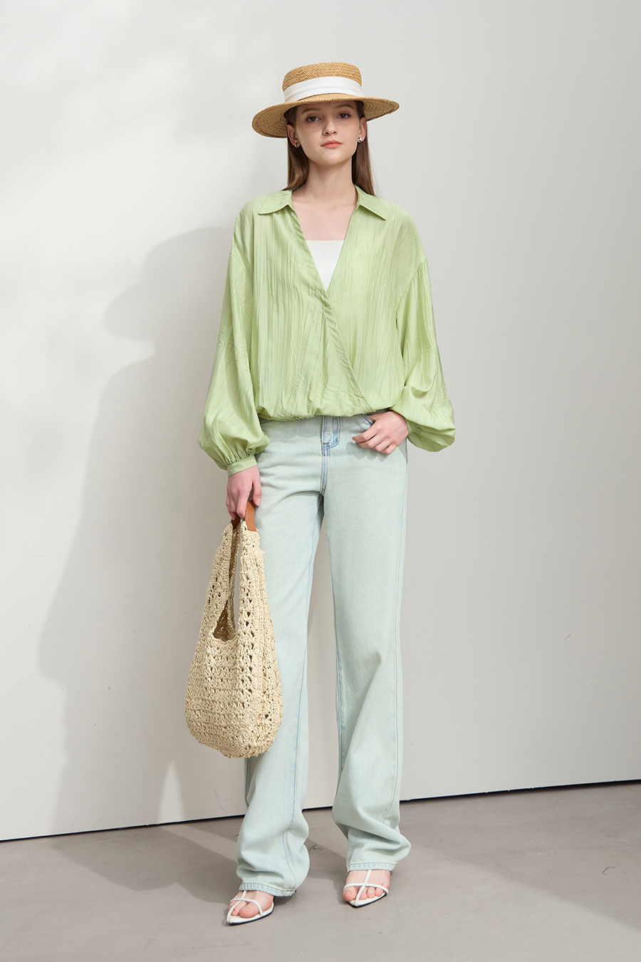 Pleated Textured Chiffon Blouse
