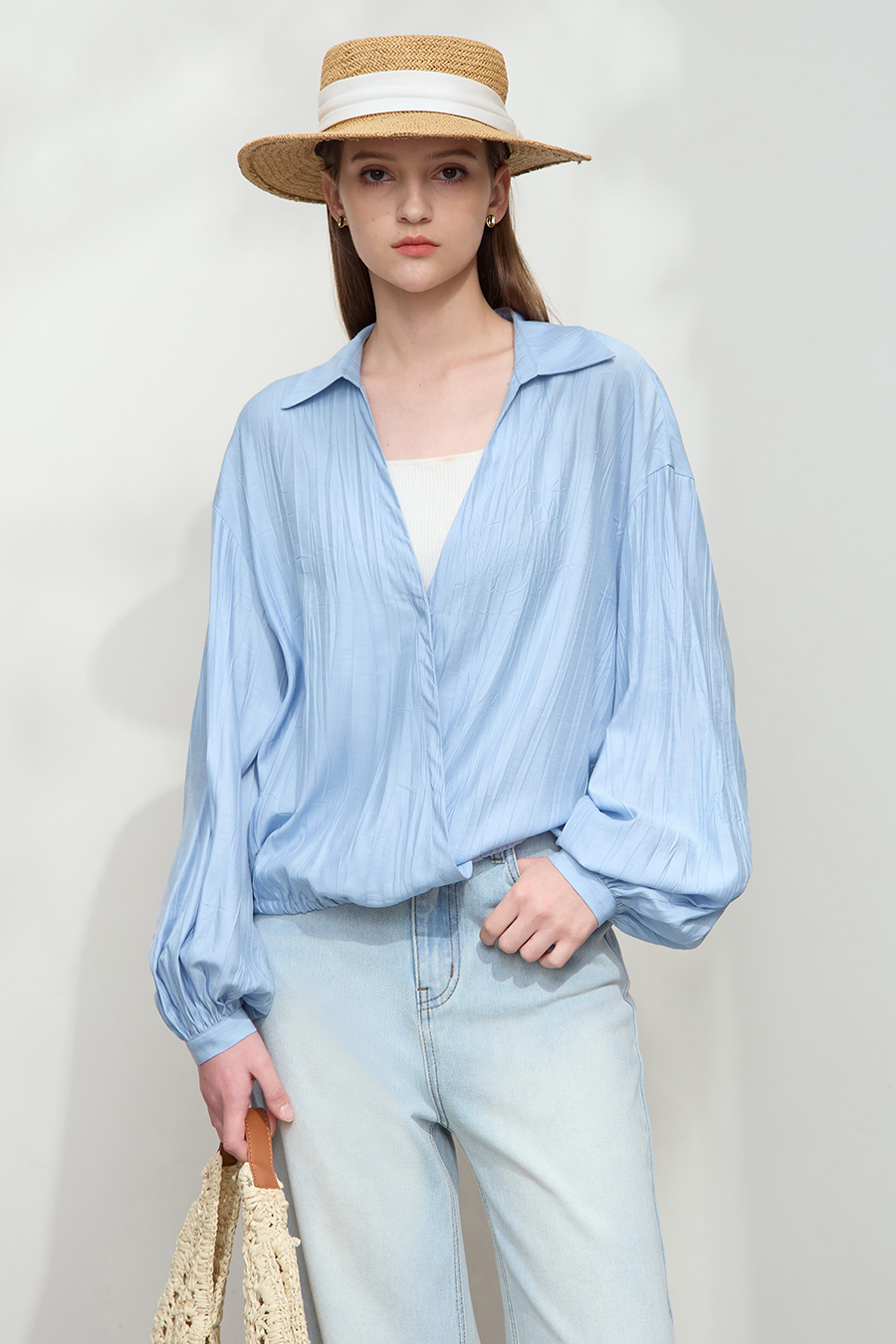 Pleated Textured Chiffon Blouse