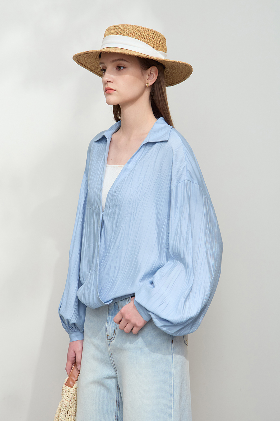 Pleated Textured Chiffon Blouse