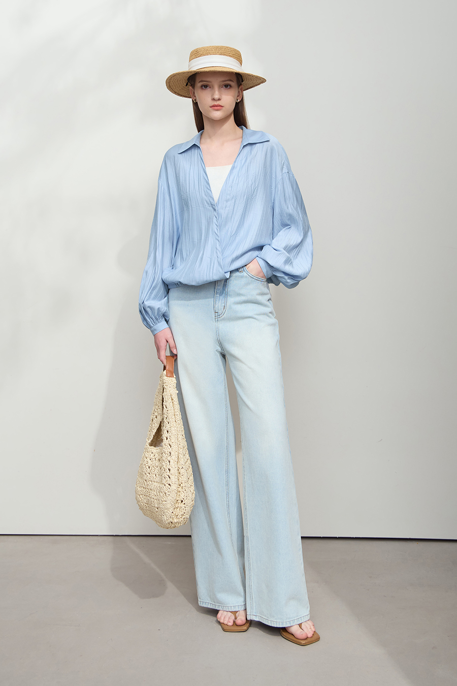 Pleated Textured Chiffon Blouse