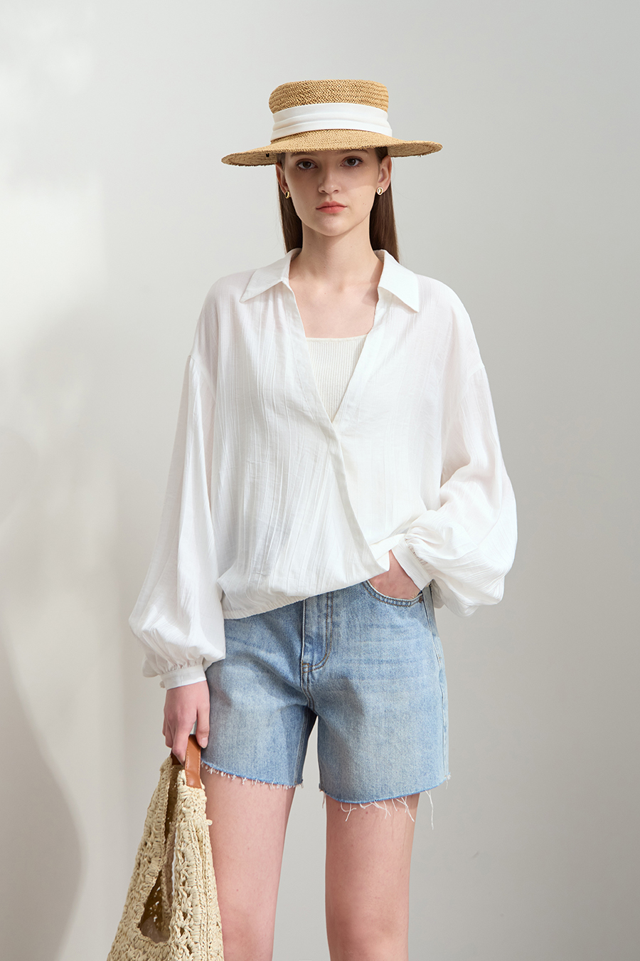 Pleated Textured Chiffon Blouse