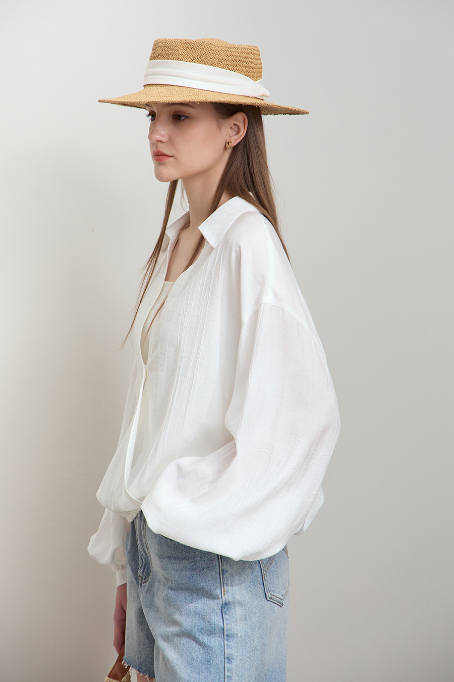Pleated Textured Chiffon Blouse