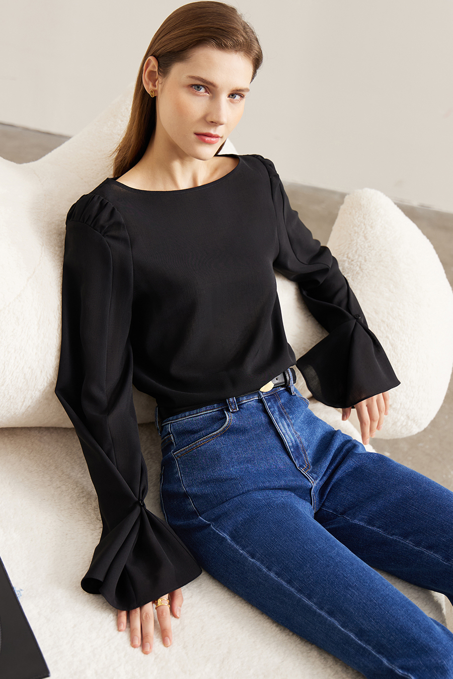 Convertible Bell Sleeve Chiffon Blouse