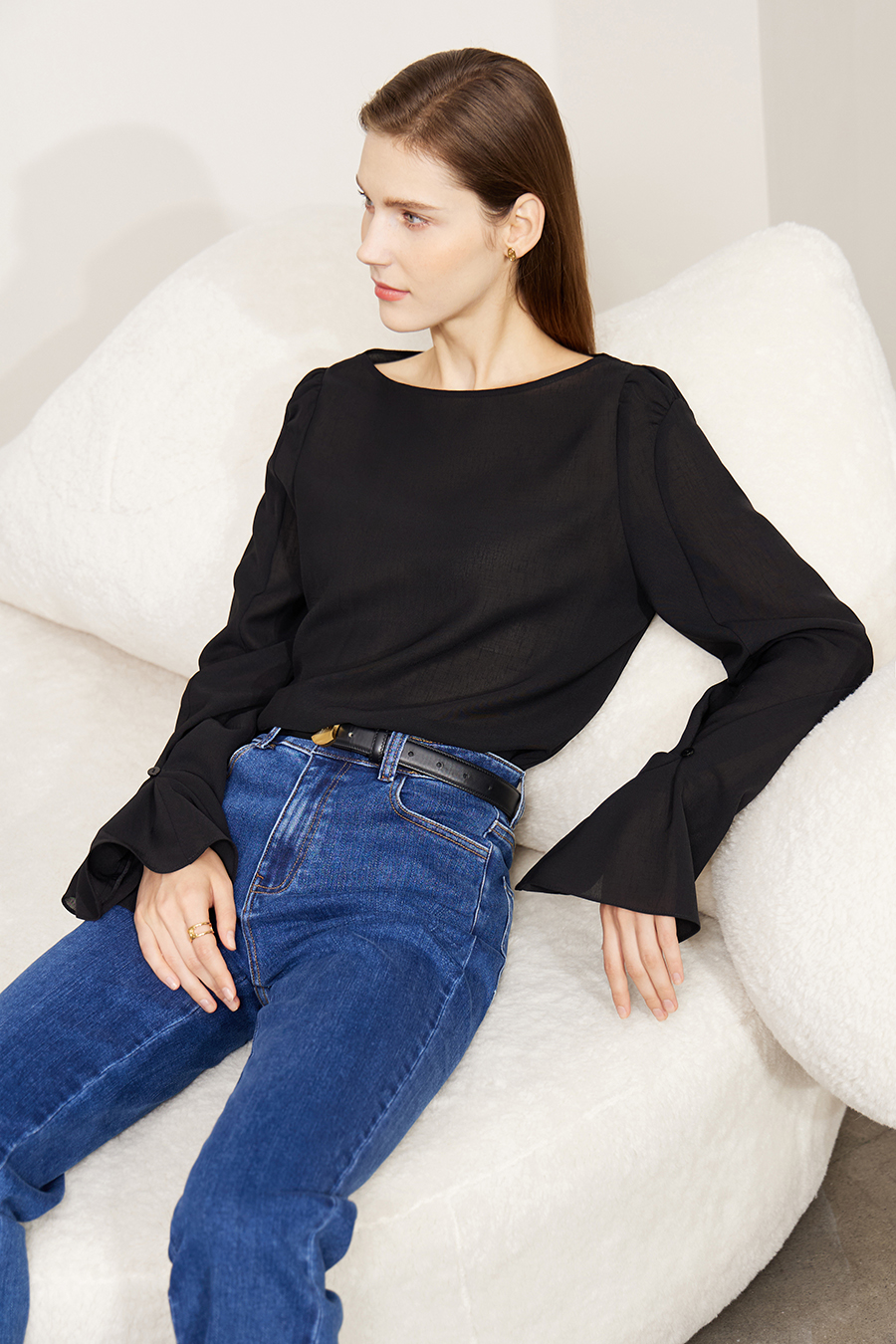 Convertible Bell Sleeve Chiffon Blouse