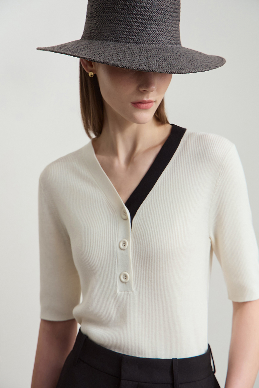 V-neck Color-block Knit Sweater