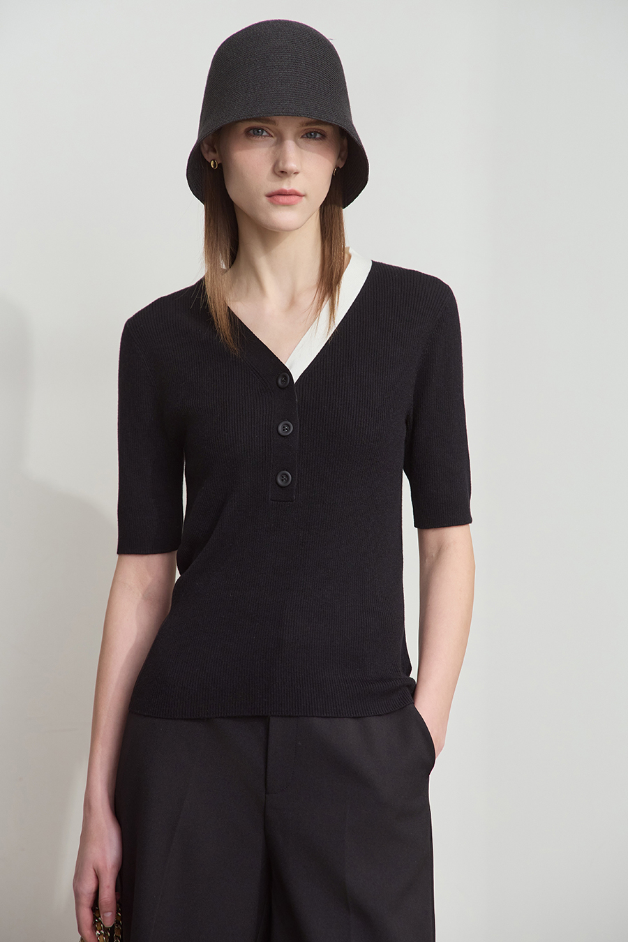 V-neck Color-block Knit Sweater