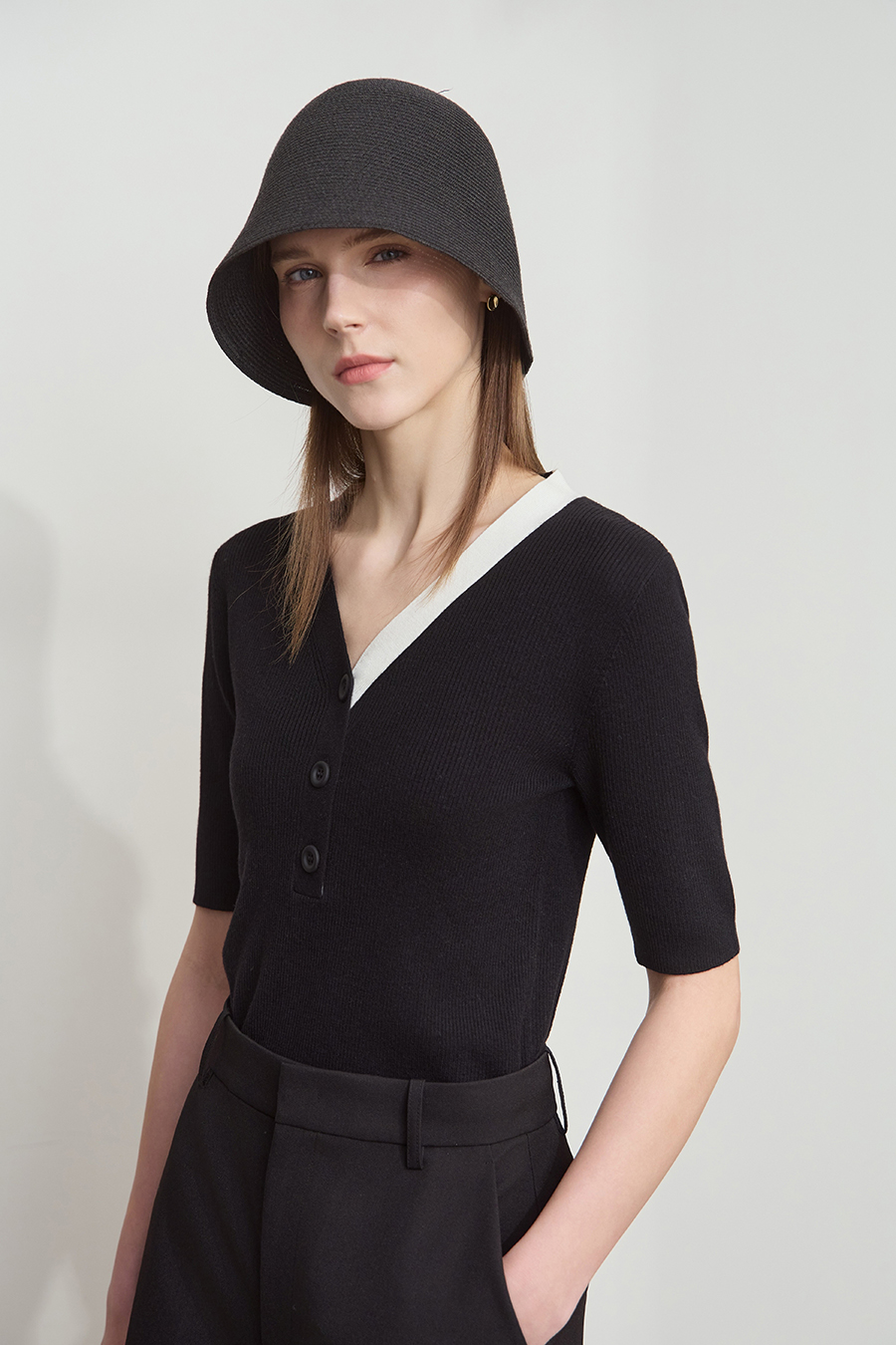 V-neck Color-block Knit Sweater