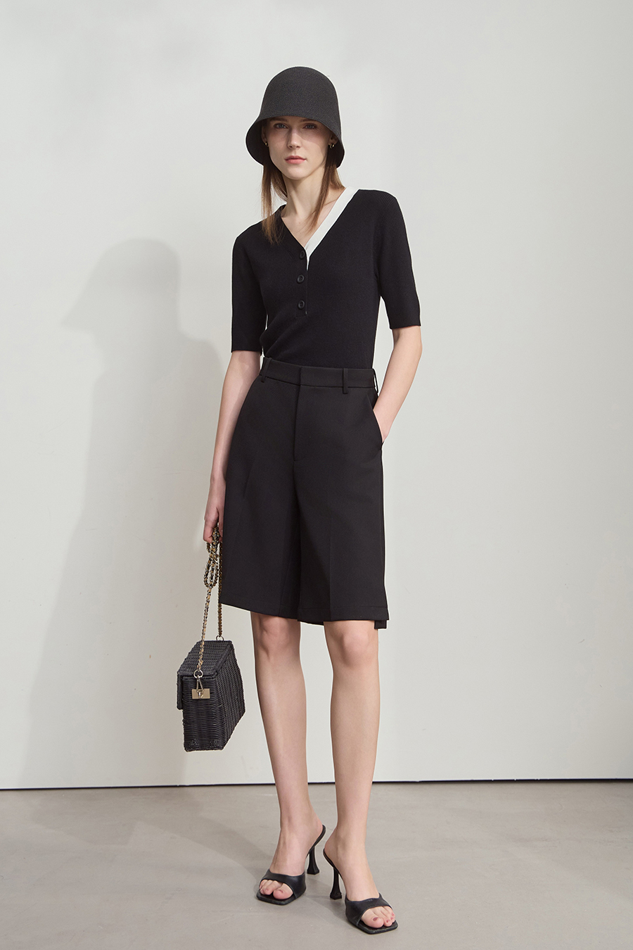 V-neck Color-block Knit Sweater