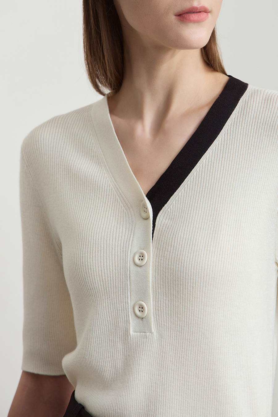 V-neck Color-block Knit Sweater
