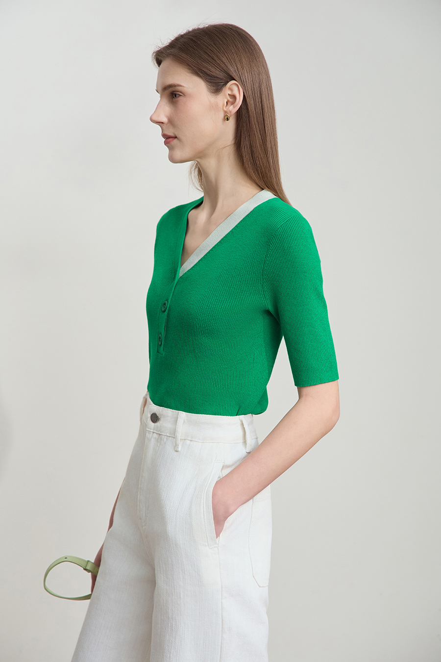 V-neck Color-block Knit Sweater