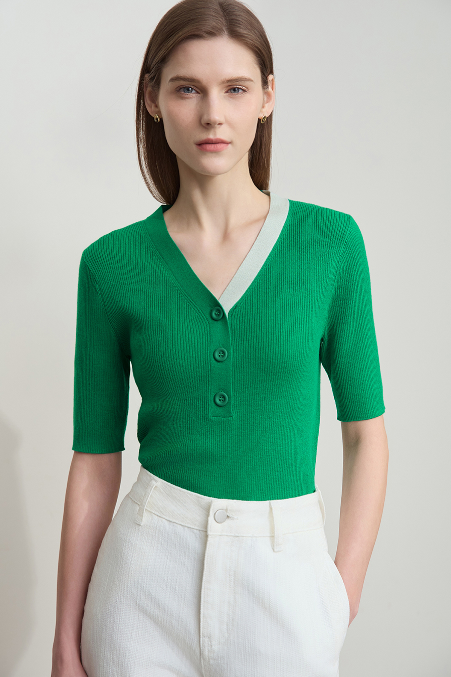 V-neck Color-block Knit Sweater