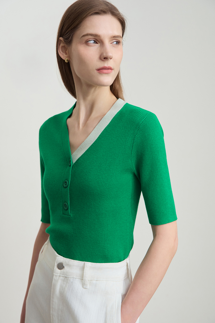 V-neck Color-block Knit Sweater