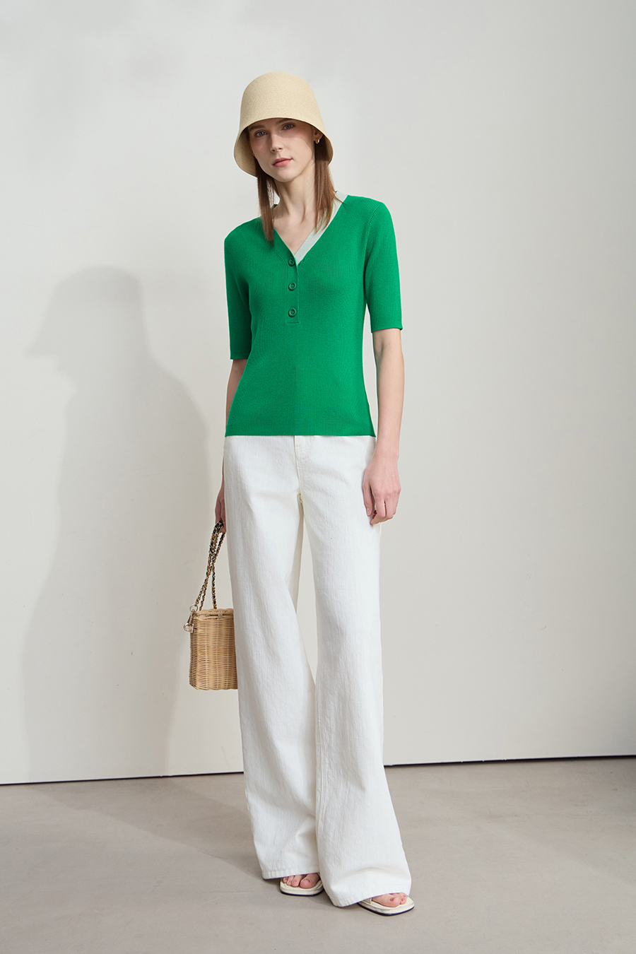 V-neck Color-block Knit Sweater