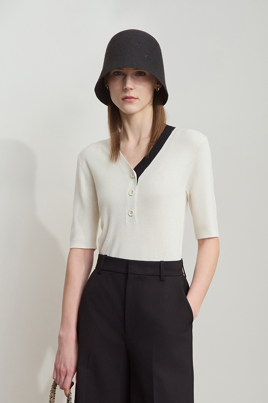 V-neck Color-block Knit Sweater