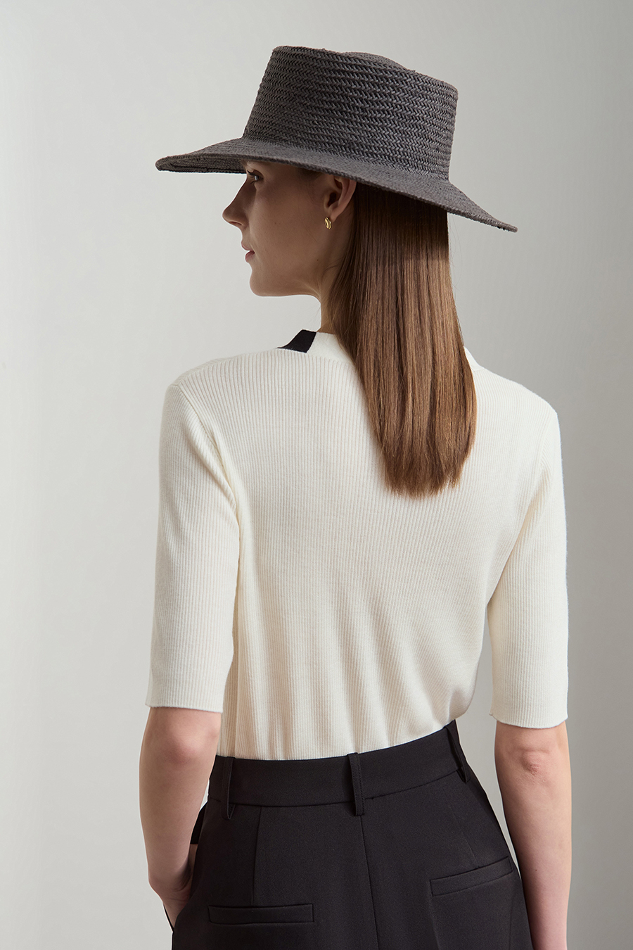 V-neck Color-block Knit Sweater