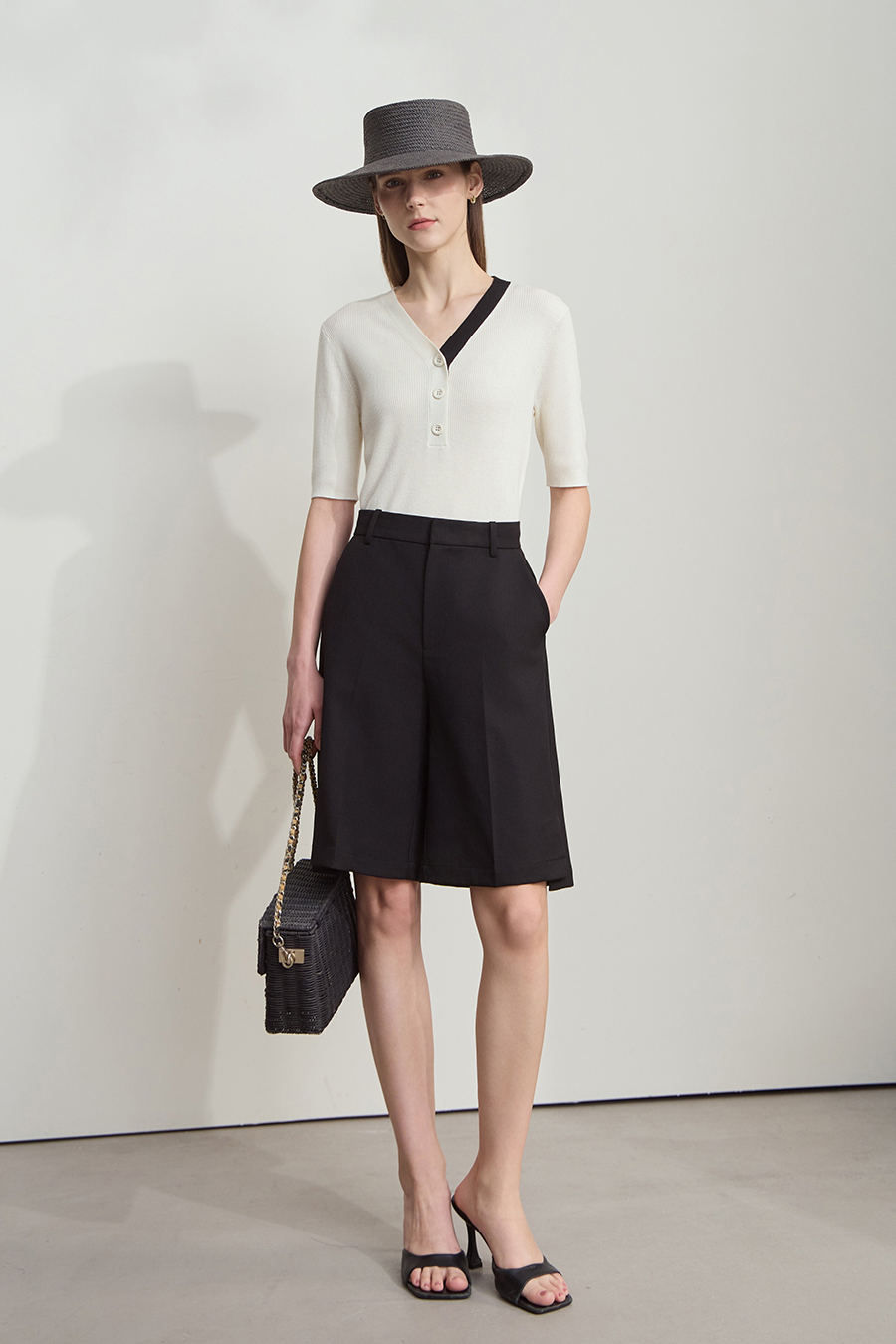 V-neck Color-block Knit Sweater