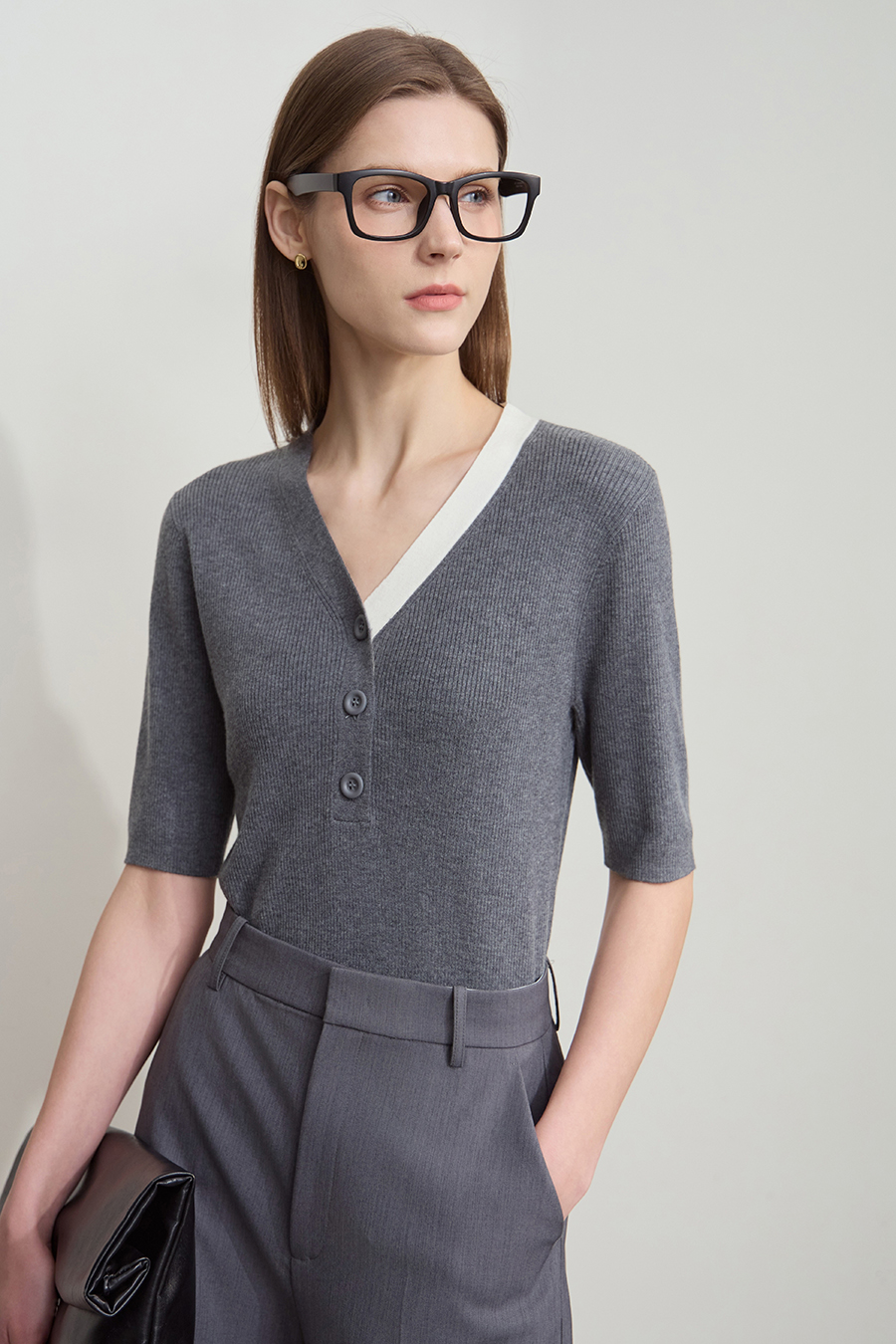 V-neck Color-block Knit Sweater