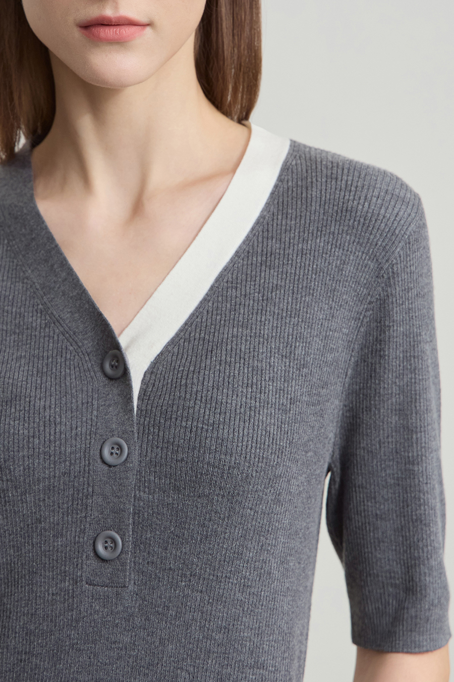 V-neck Color-block Knit Sweater