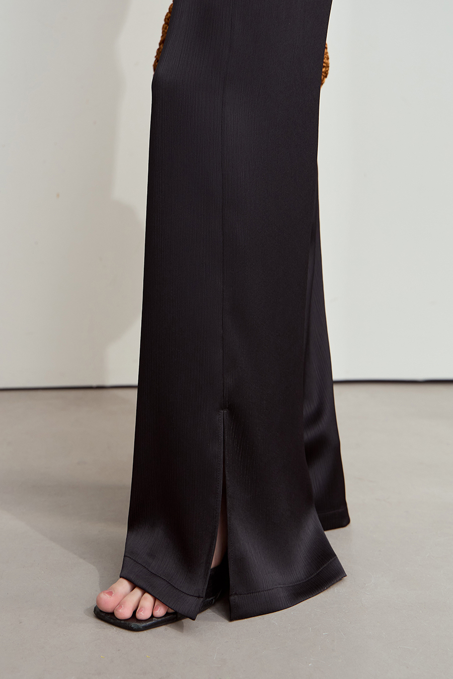 Crinkled Satin Dress+ Casual Pants