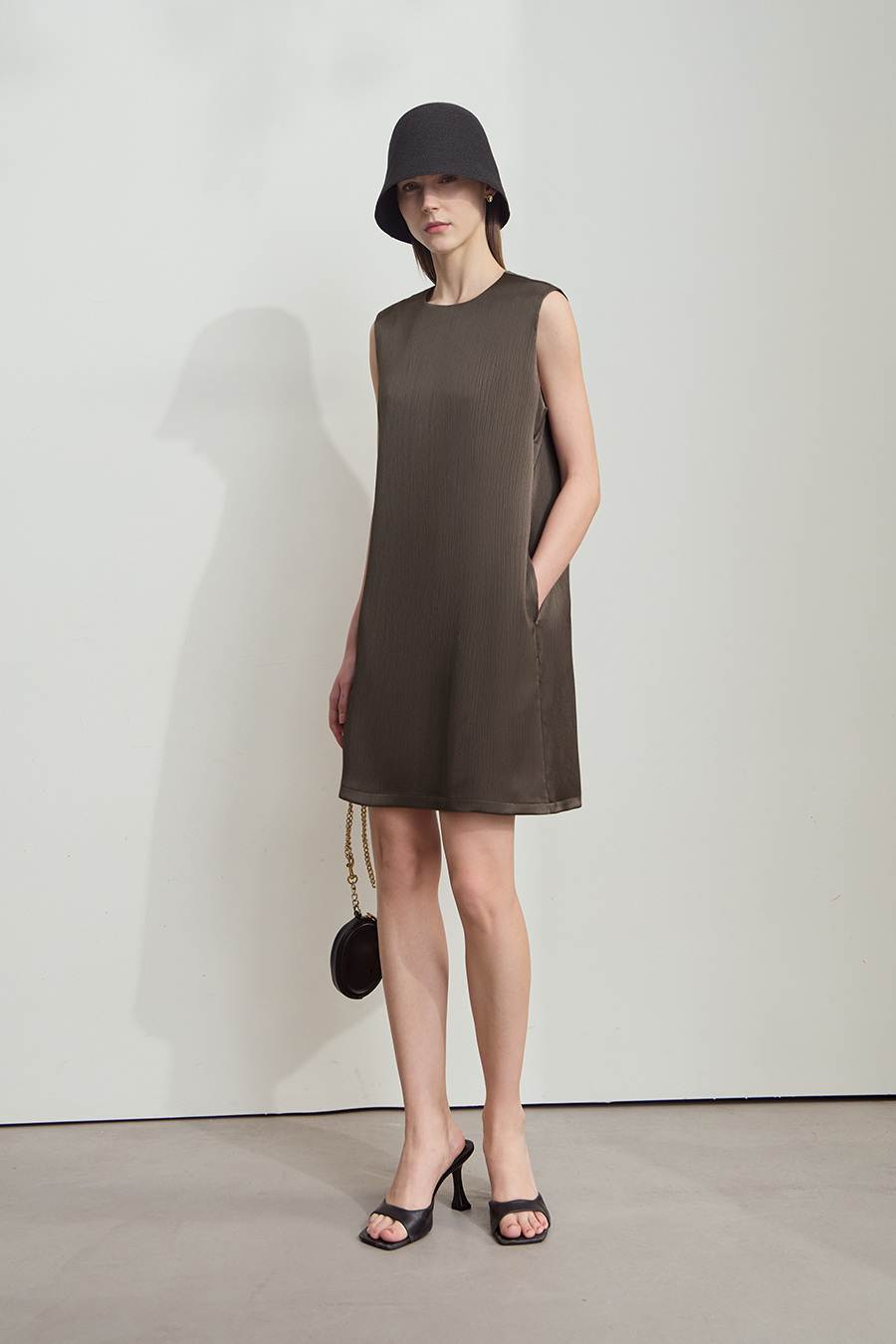 Crinkled Satin Dress+ Casual Pants