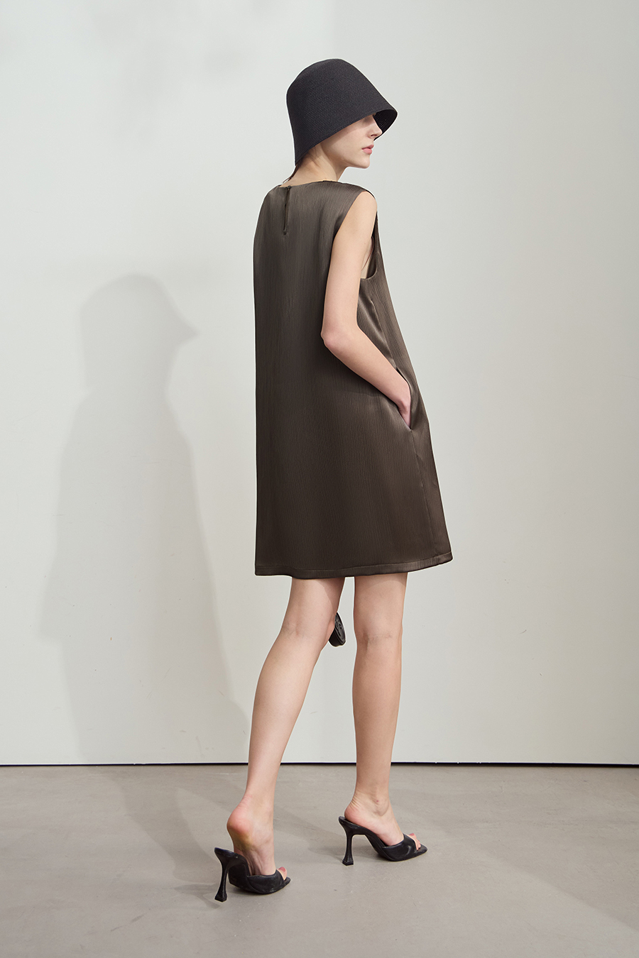 Crinkled Satin Dress+ Casual Pants