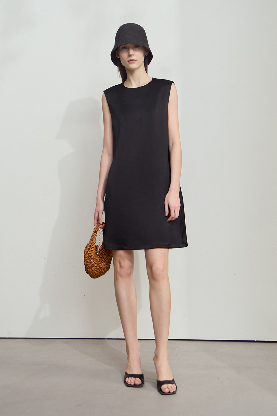 Crinkled Satin Dress+ Casual Pants
