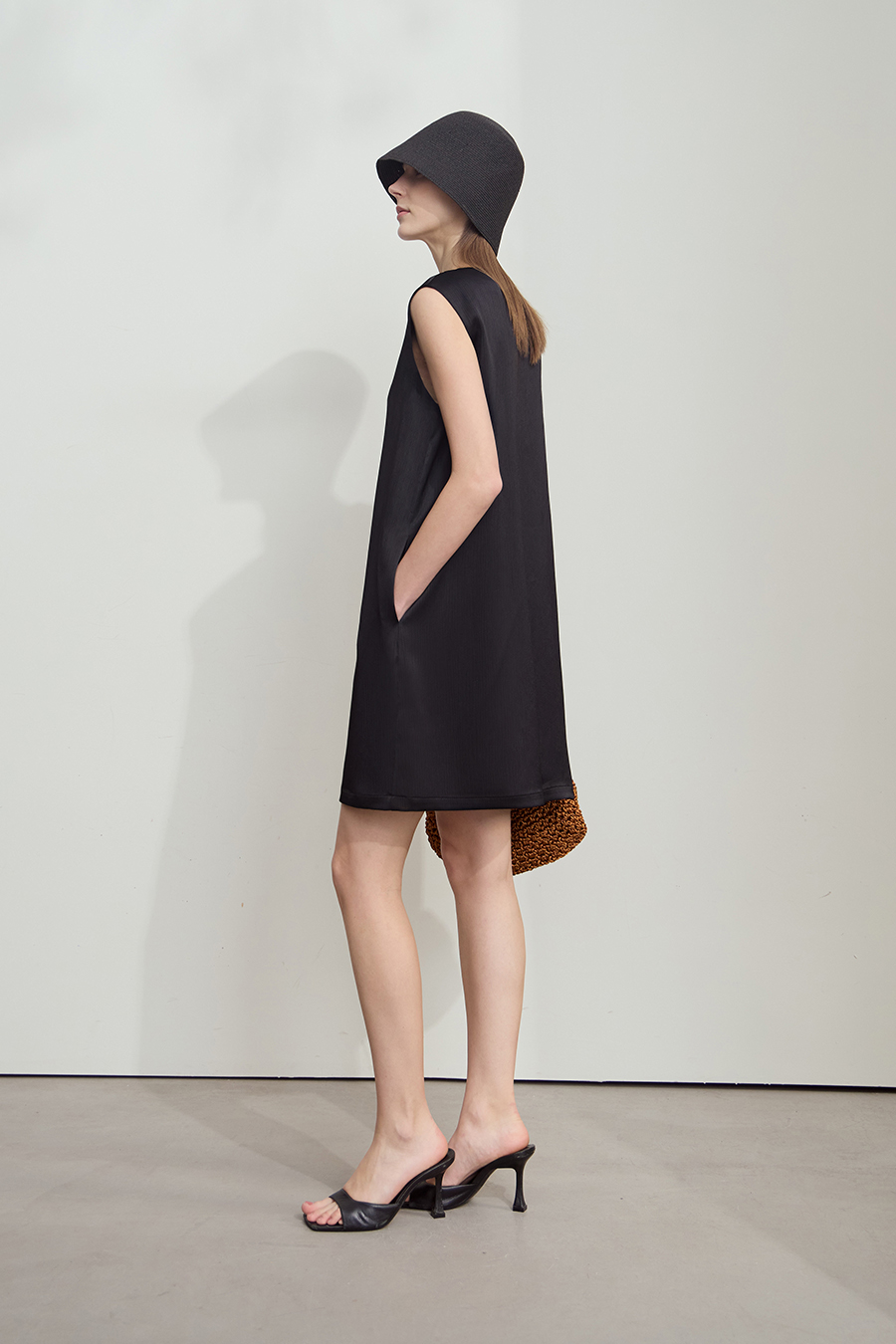 Crinkled Satin Dress+ Casual Pants