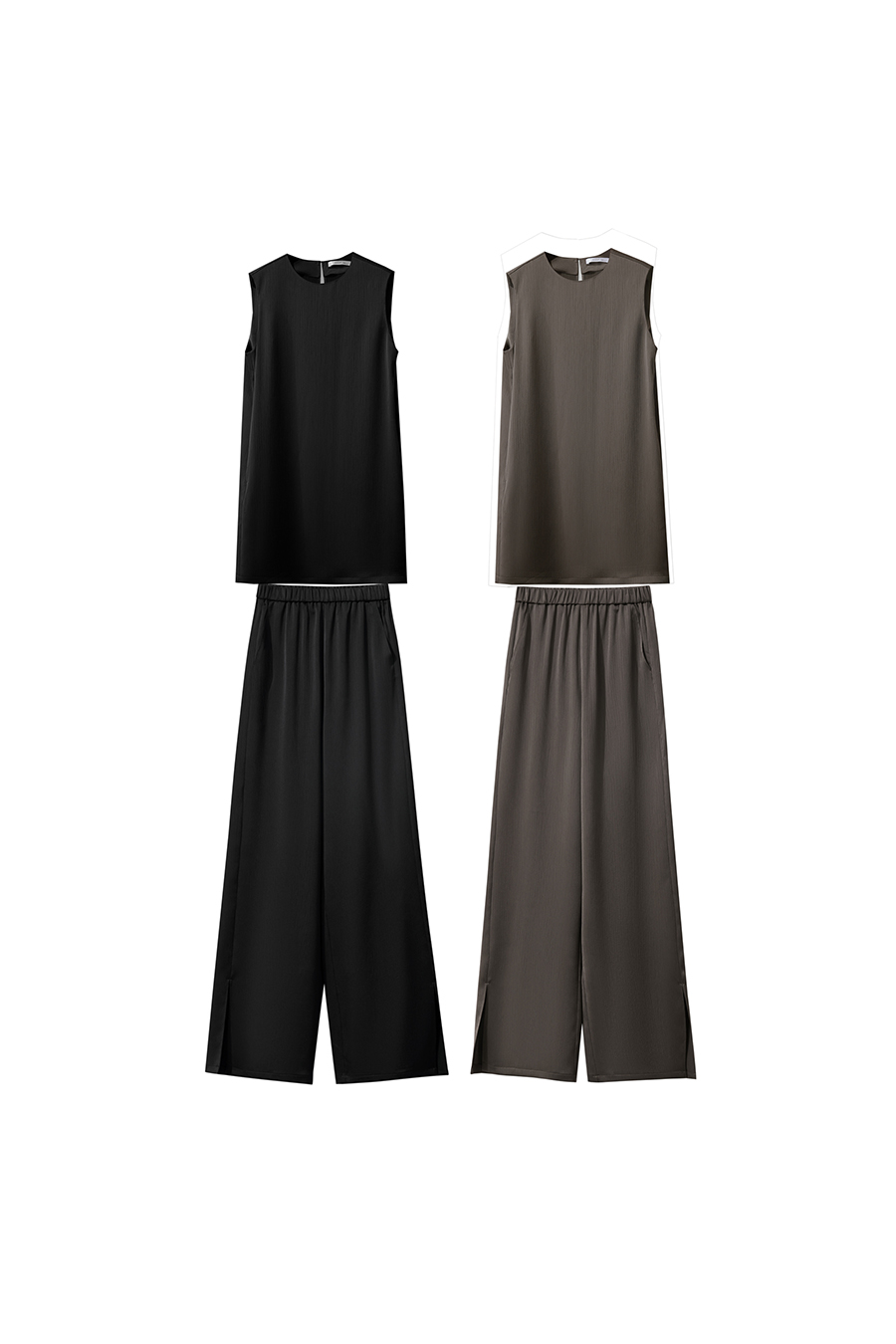 Crinkled Satin Dress+ Casual Pants