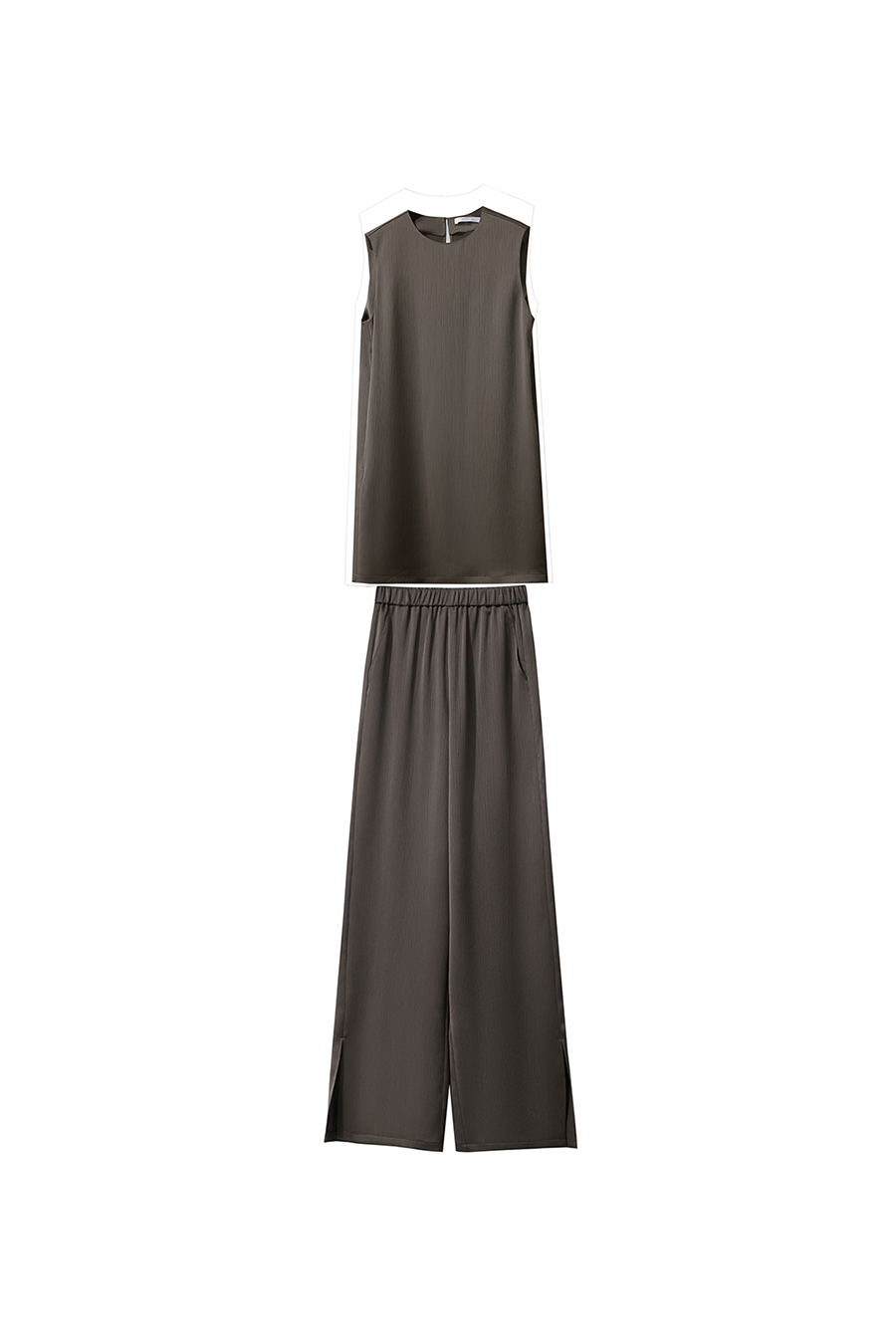Crinkled Satin Dress+ Casual Pants