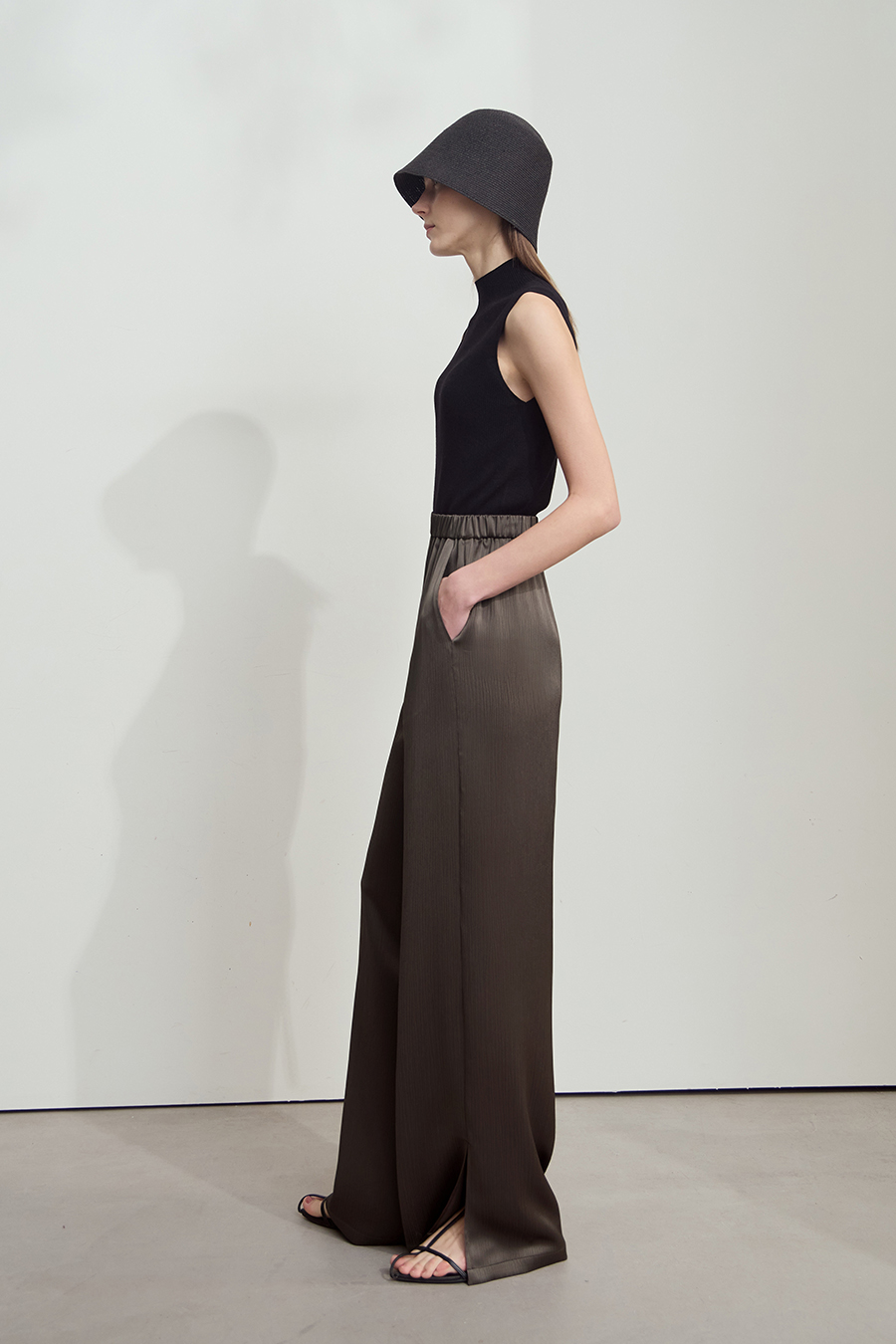 Crinkled Satin Dress+ Casual Pants