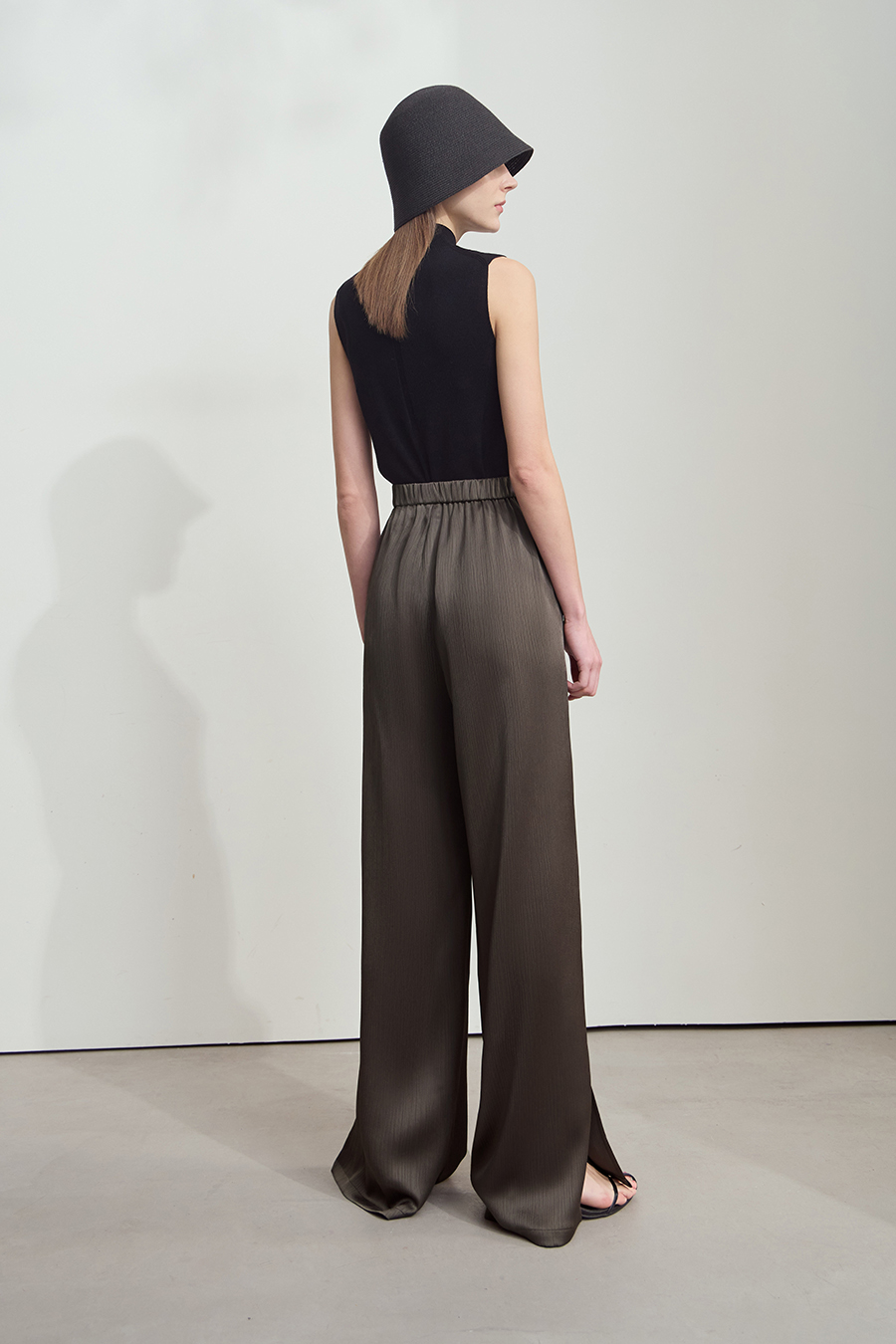 Crinkled Satin Dress+ Casual Pants