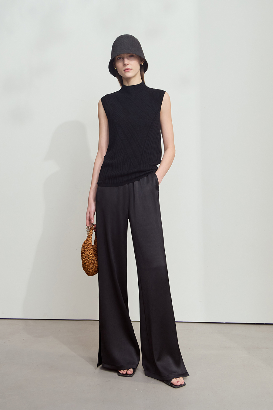 Crinkled Satin Dress+ Casual Pants