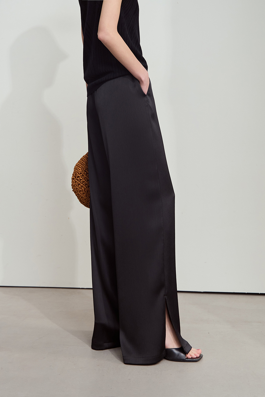 Crinkled Satin Dress+ Casual Pants