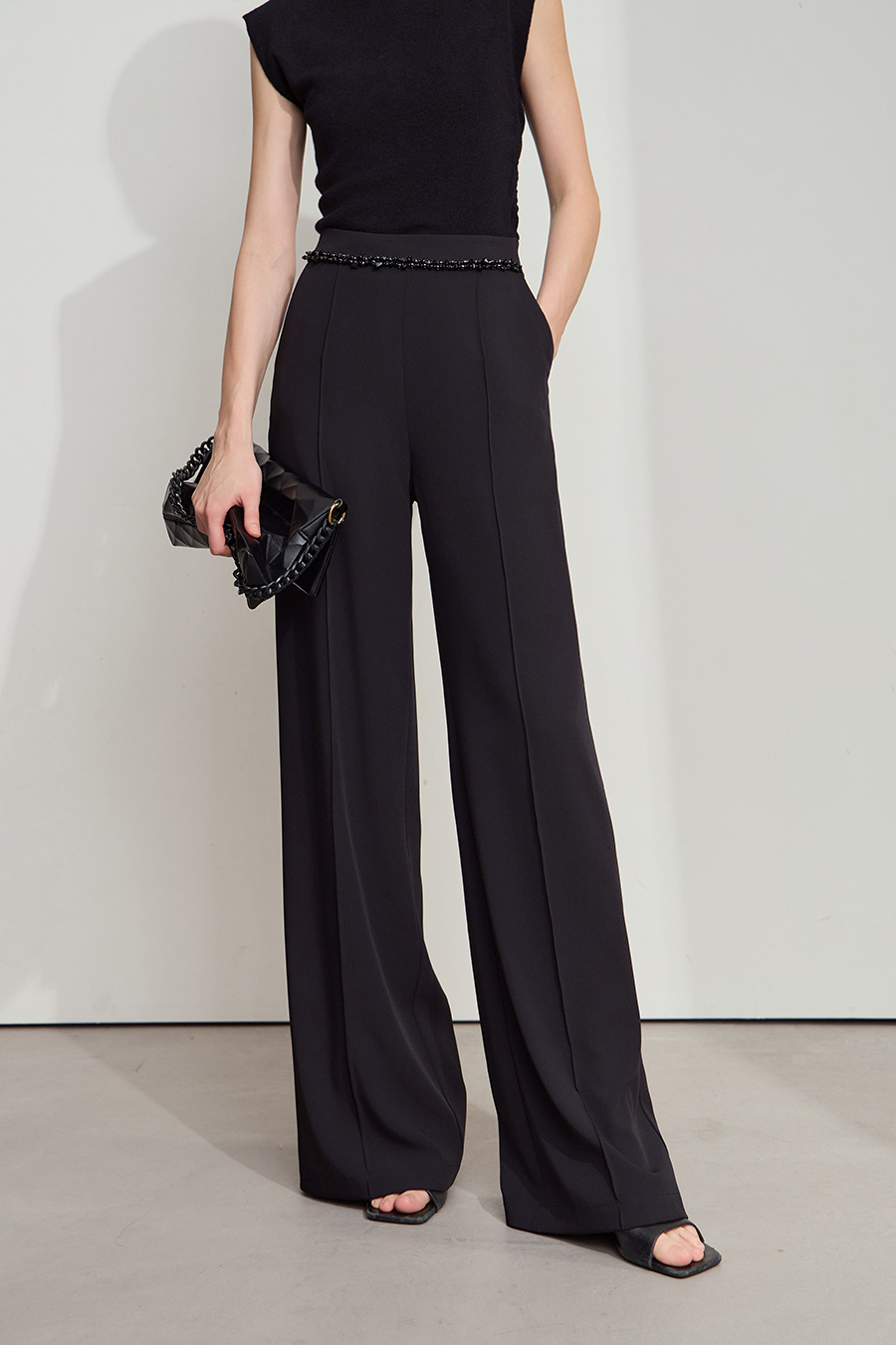 Rhinestone Decor Casual Pants