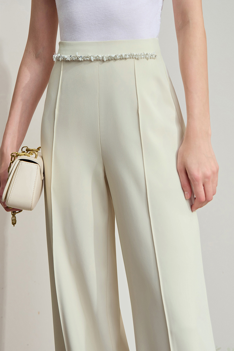 Rhinestone Decor Casual Pants