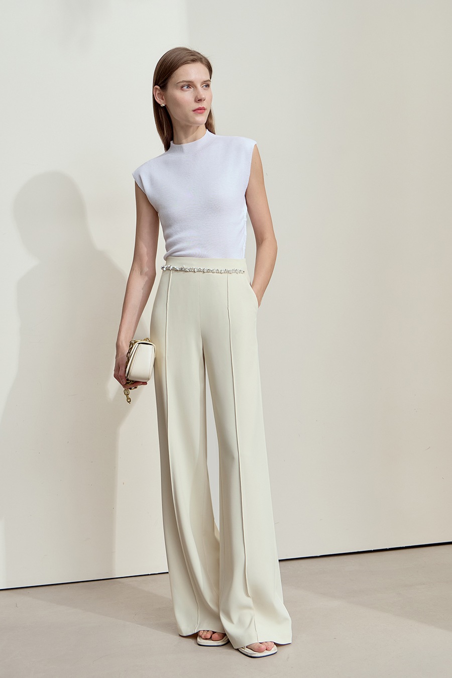 Rhinestone Decor Casual Pants