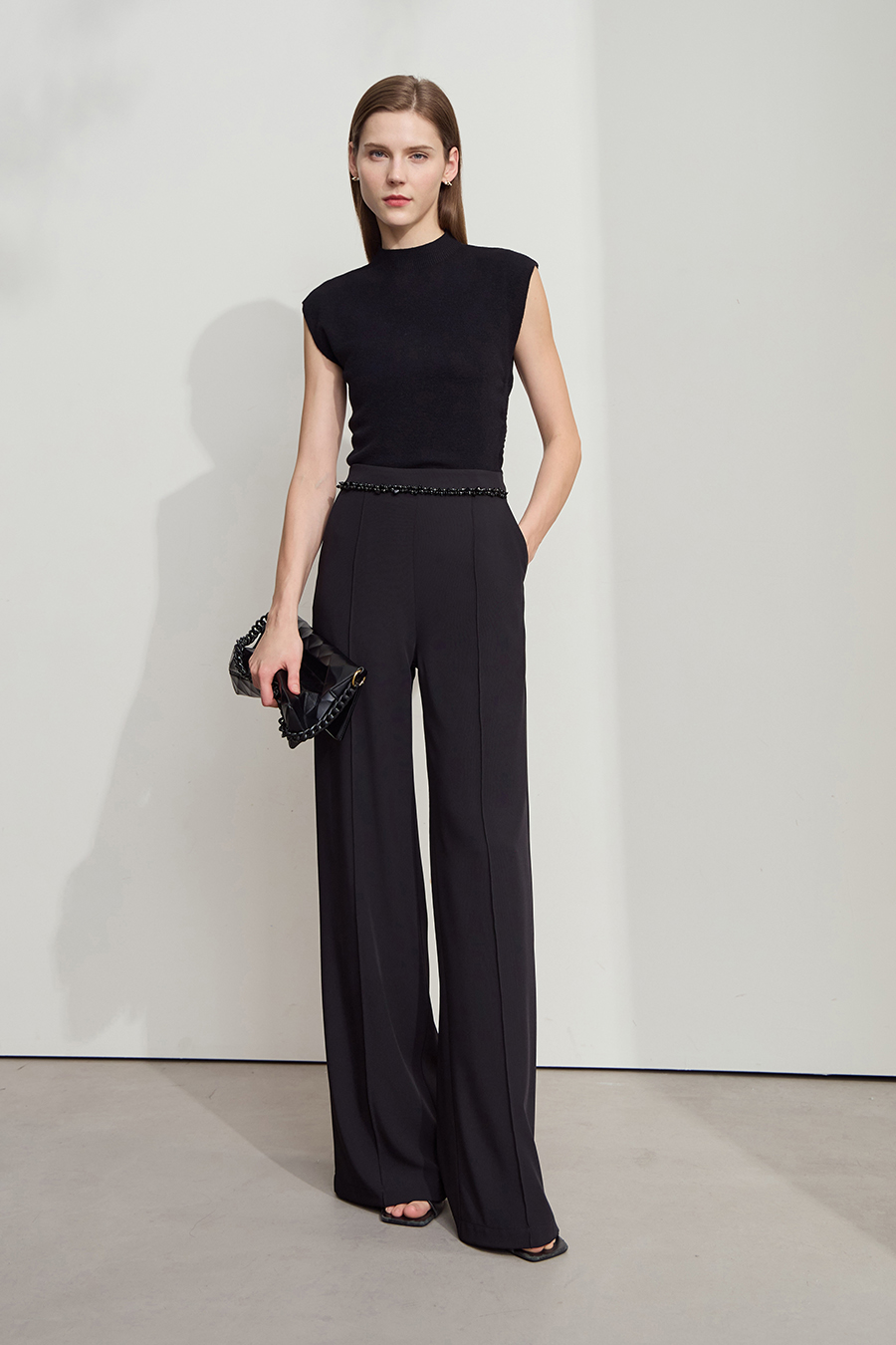 Rhinestone Decor Casual Pants