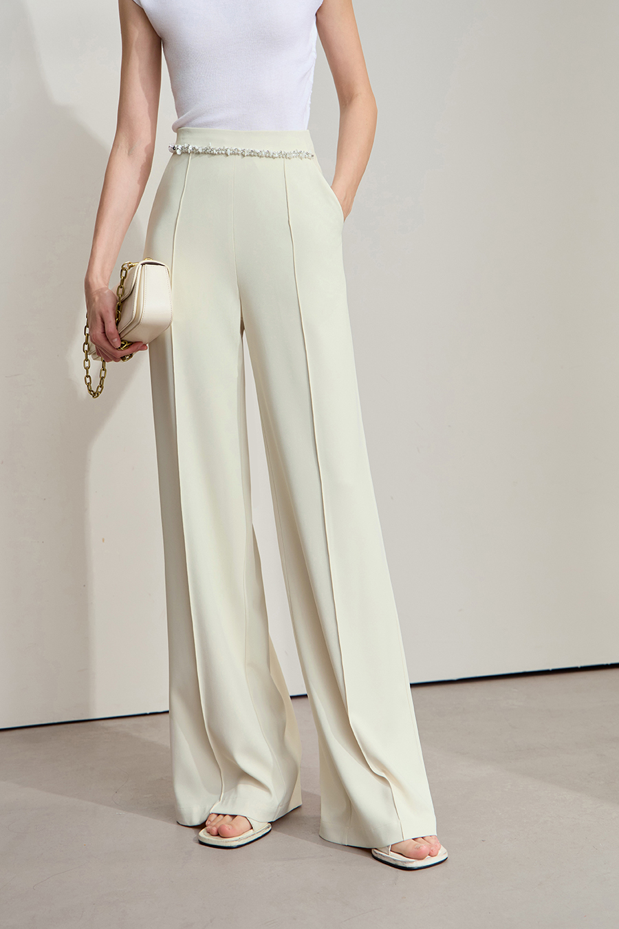 Rhinestone Decor Casual Pants