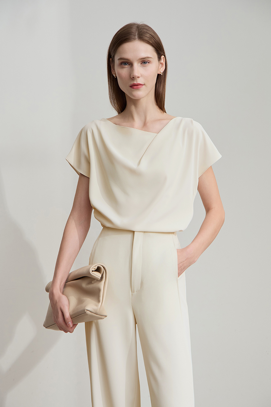 Draped Neck Raglan Chiffon Blouse