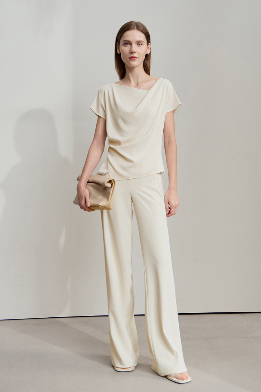 Draped Neck Raglan Chiffon Blouse