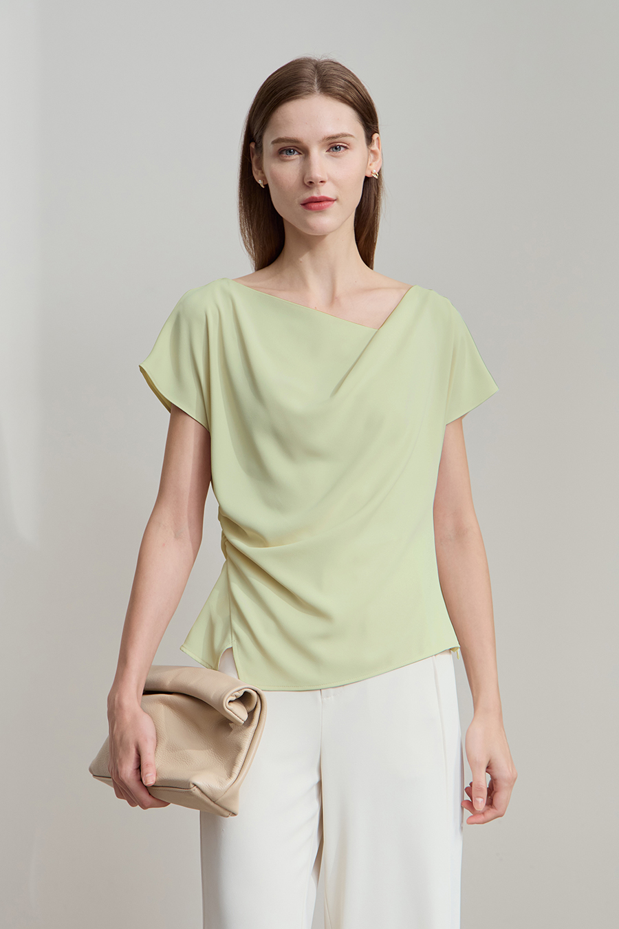 Draped Neck Raglan Chiffon Blouse