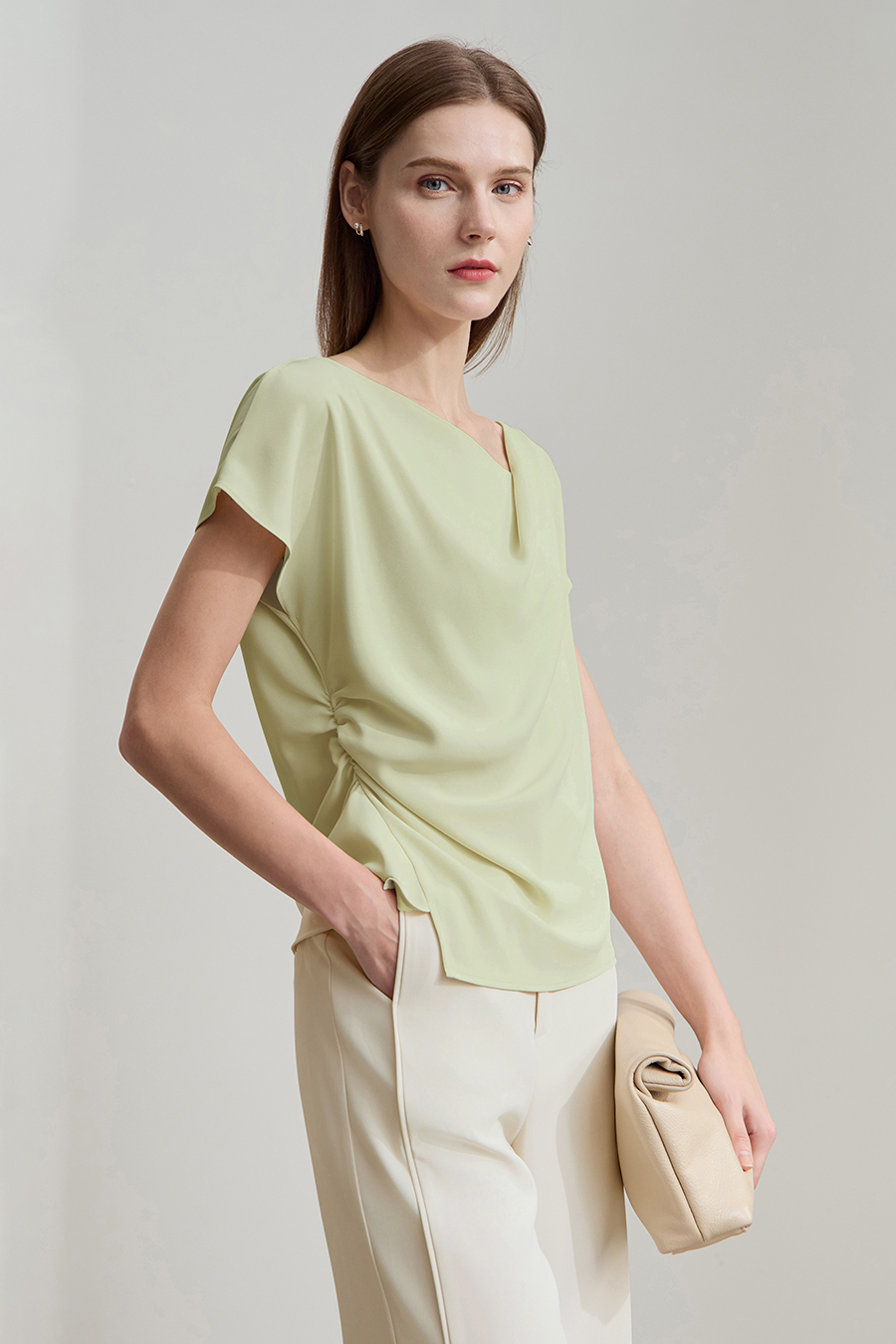 Draped Neck Raglan Chiffon Blouse