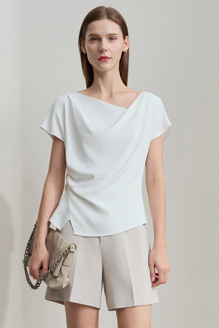 Draped Neck Raglan Chiffon Blouse