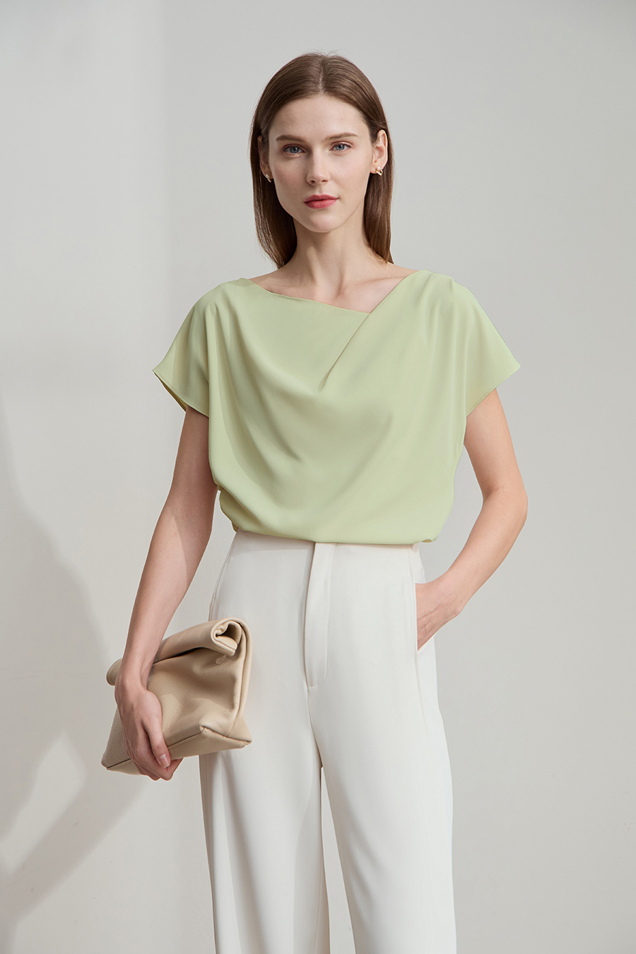 Draped Neck Raglan Chiffon Blouse
