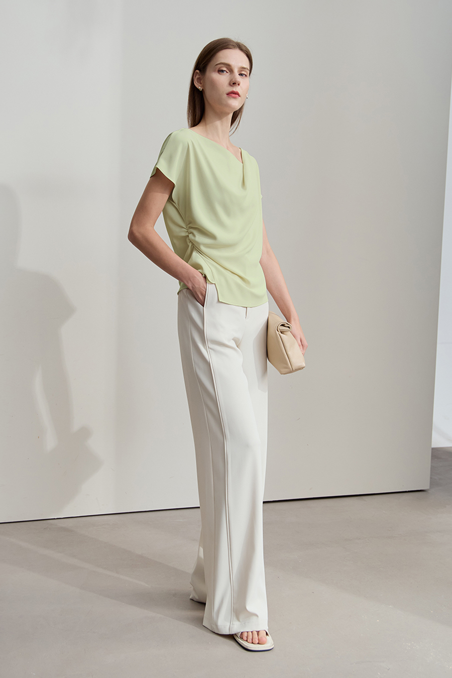 Draped Neck Raglan Chiffon Blouse