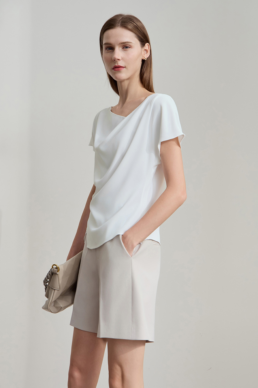 Draped Neck Raglan Chiffon Blouse