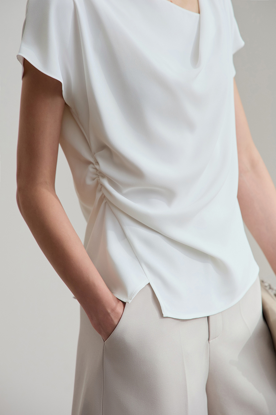 Draped Neck Raglan Chiffon Blouse