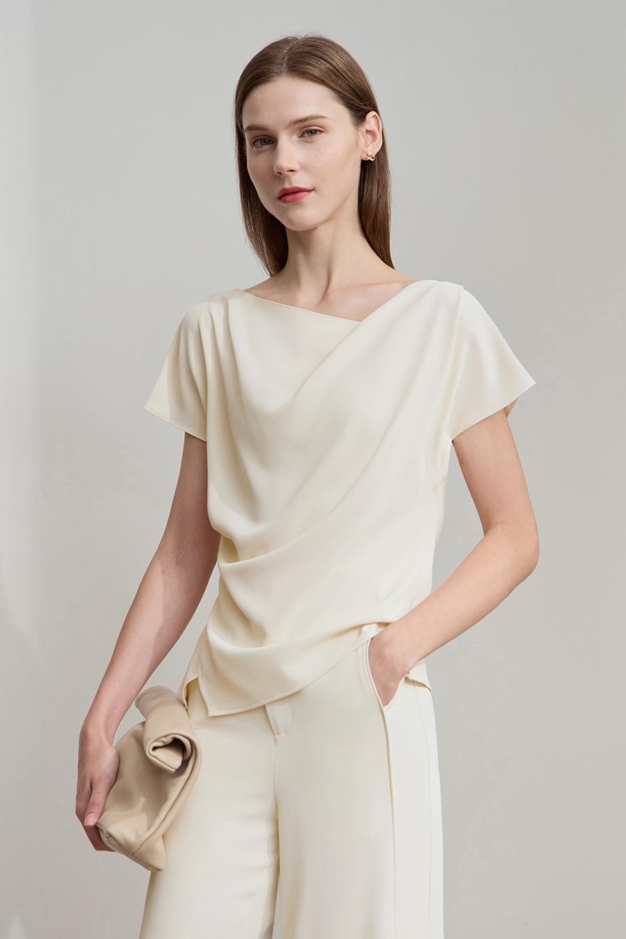 Draped Neck Raglan Chiffon Blouse