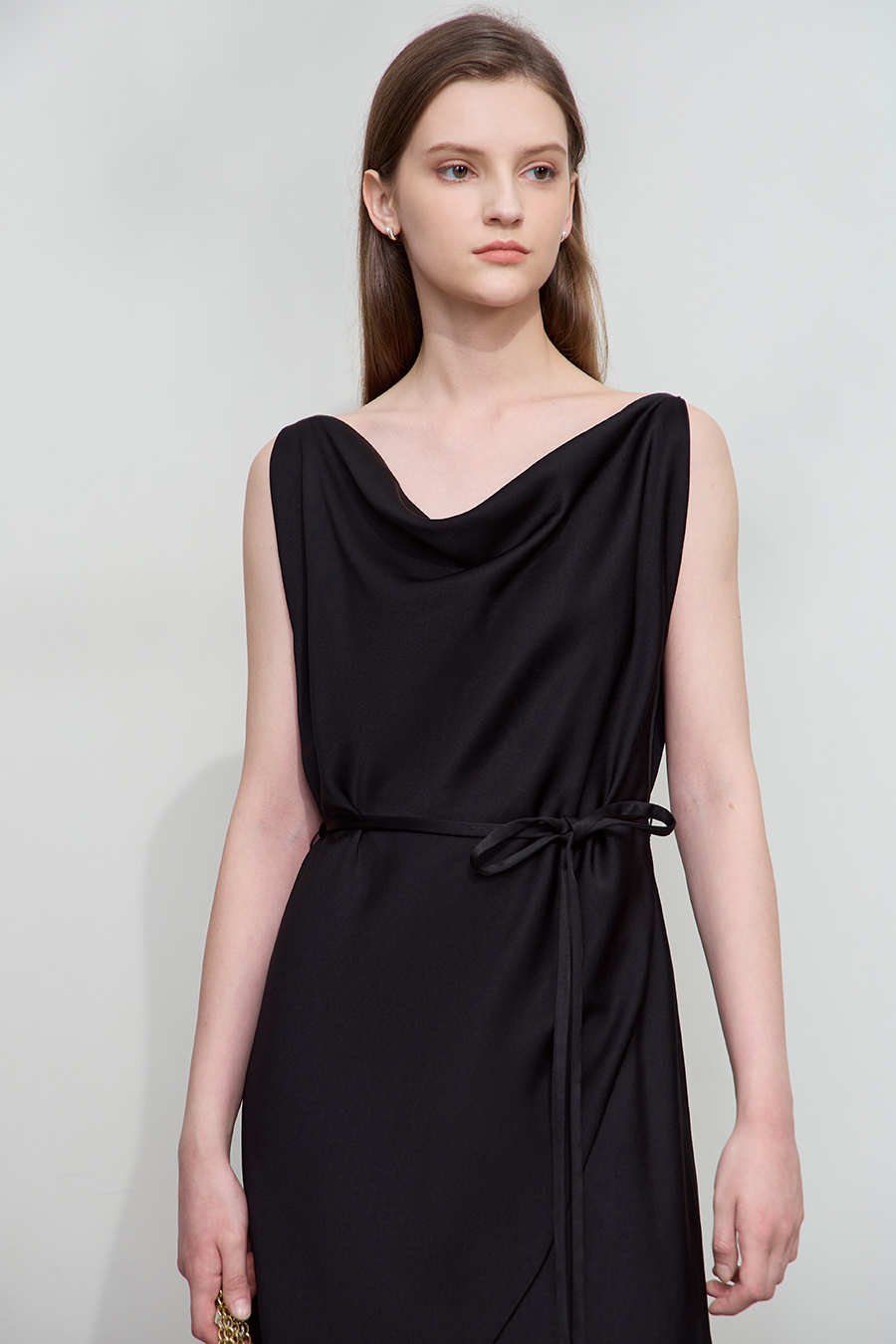 Thin Belt Cowl Neck Dress